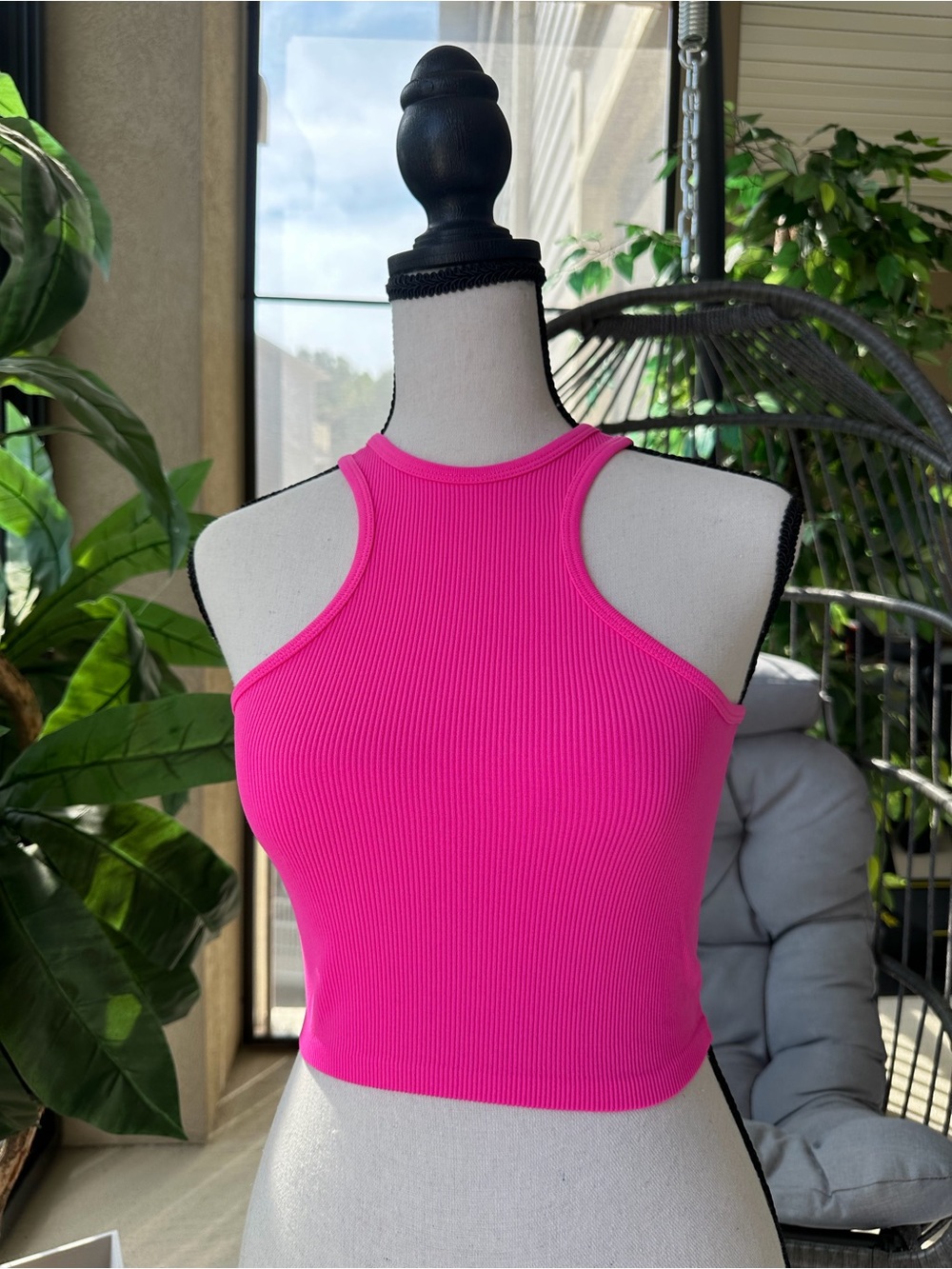 Women's Ribbed Racerback Crop Top - Hot Pink